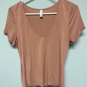Gentle Fawn Deep V-Neck Brown Short Sleeve Tee